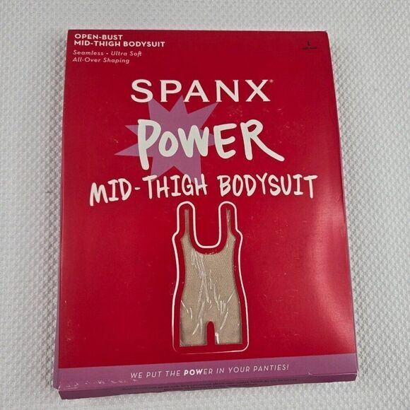 Spanx S1086 Womens Soft Nude Power Series Open Bust Midthigh Bodysuit Size L - Picture 2 of 6